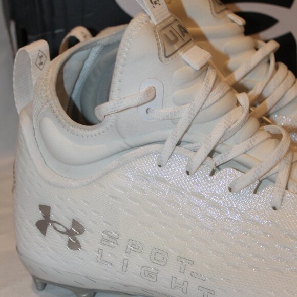 NIB MEN'S UNDER ARMOUR SPOTLIGHT LUX MX 2.0 WHITE FOOTBALL CLEATS SZ 13 - Picture 2 of 5